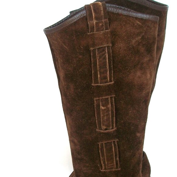 Vintage Via Spiga Tall Brown Suede Western Style Heeled Side-Zip Boots 10M - Picture 3 of 11